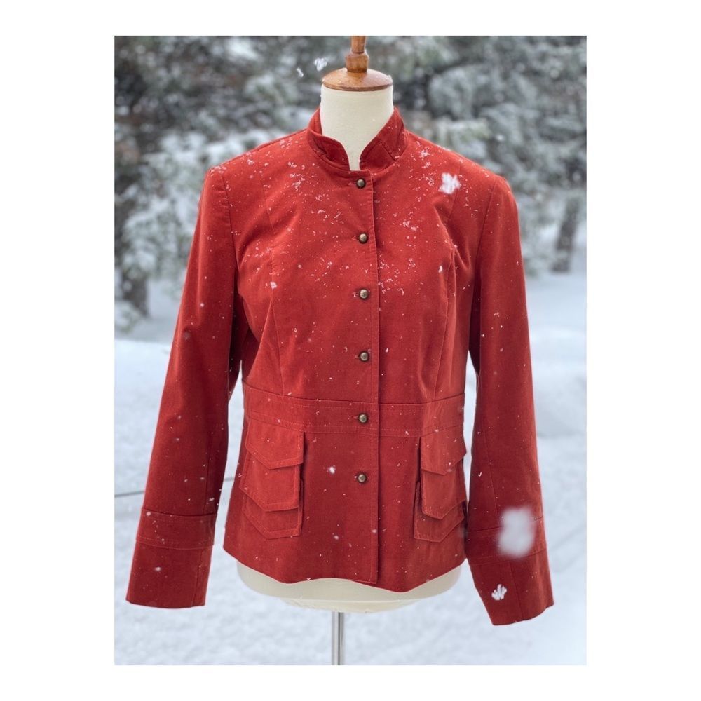 Women’s Rust Red Button-Front Velvet Jacket